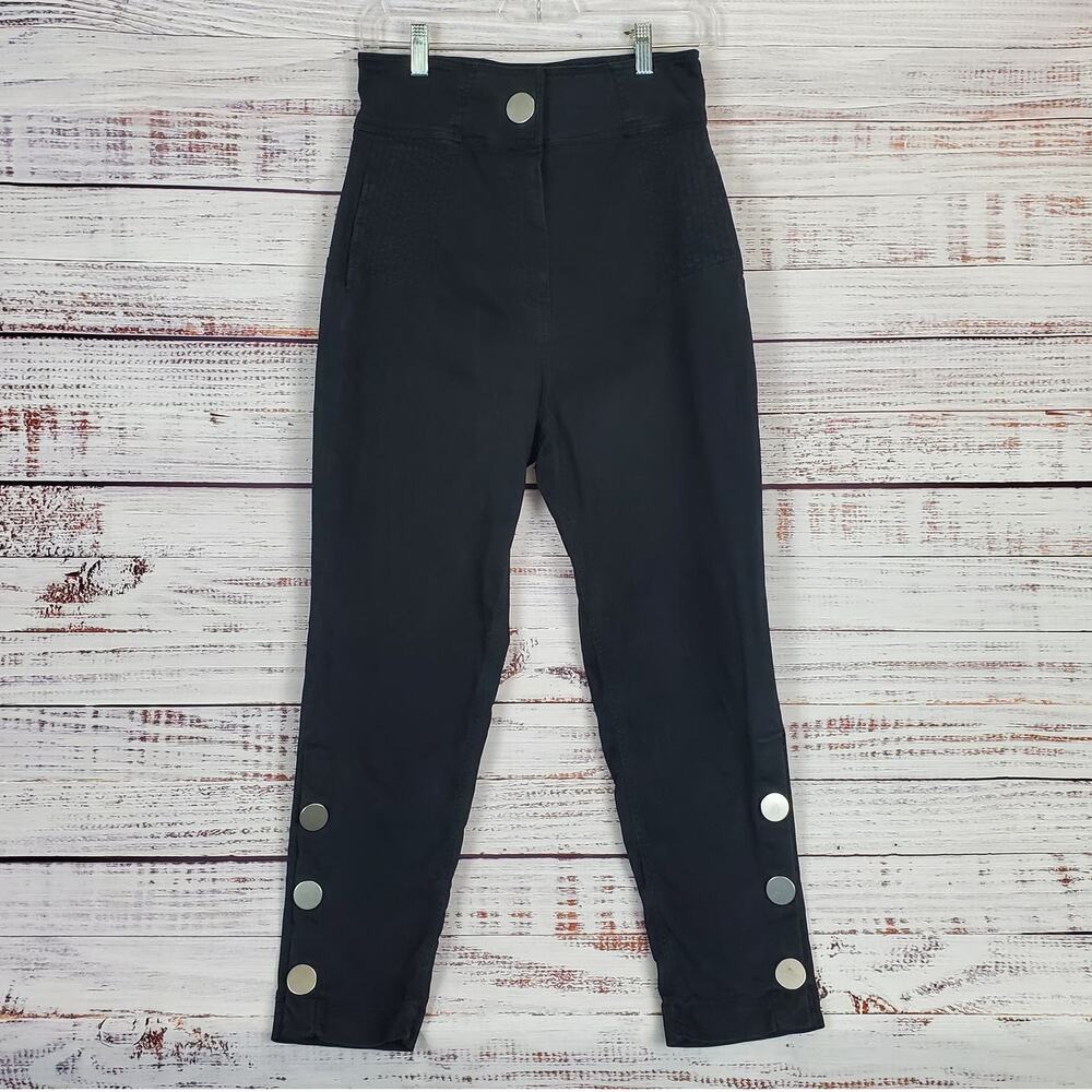 Zara Basic Black Casual Relaxed Fit Pants with Silver Buttons Size Small